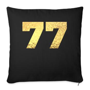 Numéro 77 paillettes doré - 77e anniversaire - Housse de coussin décorative 45 x 45 cm - noir - Devant