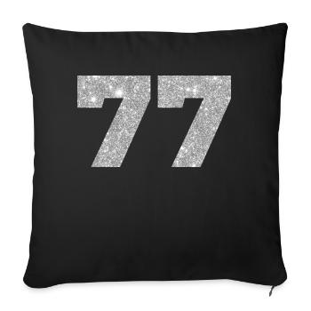 Numéro 77 paillettes argenté - 77e anniversaire - Housse de coussin décorative 45 x 45 cm - noir - Devant