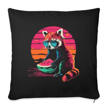 Panda roux Chat Ours Panda roux Pastèque Cool - Housse de coussin décorative 45 x 45 cm - noir - Devant