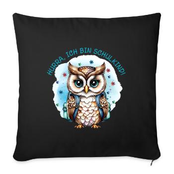 Owl - Flowers - petrol | Hooray, I'm a schoolchild - Sofa pillowcase 17,3'' x 17,3'' (45 x 45 cm) - black - Front