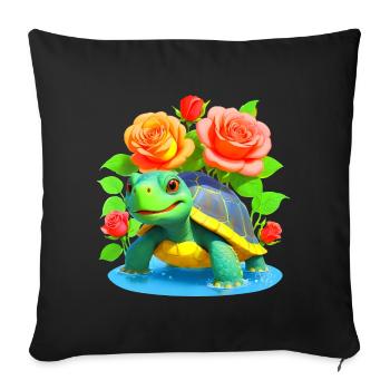 Tortue parmi les roses - 2 - Housse de coussin décorative 45 x 45 cm - noir - Devant