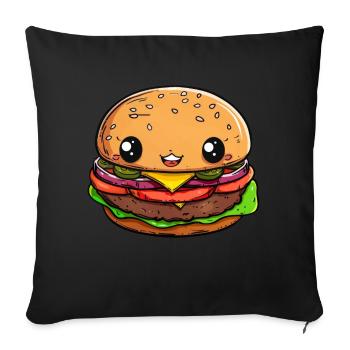 Lustiger Burger Comic - Sofakissenbezug 45 x 45 cm - Schwarz - Vorne