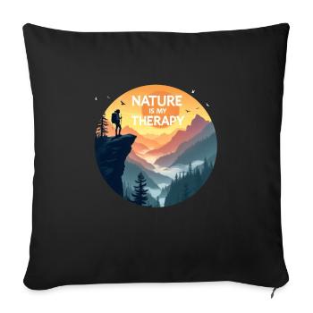 Nature is my Therapy - Hiking in the mountains - Sofa pillowcase 17,3'' x 17,3'' (45 x 45 cm) - black - Front