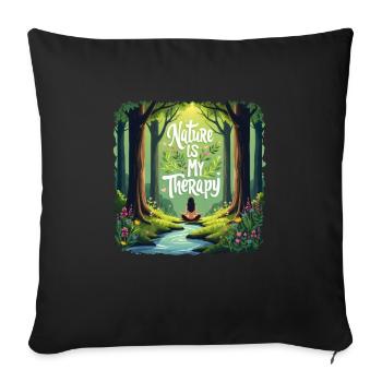 La nature est ma thérapie - Méditation en forêt - Housse de coussin décorative 45 x 45 cm - noir - Devant