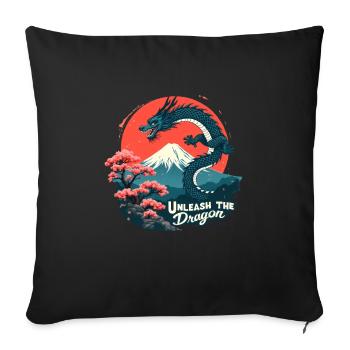 Japanese Dragon at Mount Fuji with Cherry Blossoms - Sofa pillowcase 17,3'' x 17,3'' (45 x 45 cm) - black - Front