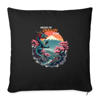 Japanese Dragon at Mount Fuji with Cherry Blossoms - Sofa pillowcase 17,3'' x 17,3'' (45 x 45 cm) - black - Front