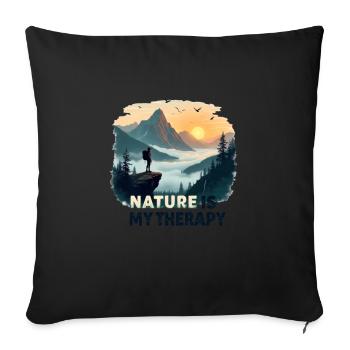 Nature is my Therapy - Hiking in the mountains - Sofa pillowcase 17,3'' x 17,3'' (45 x 45 cm) - black - Front