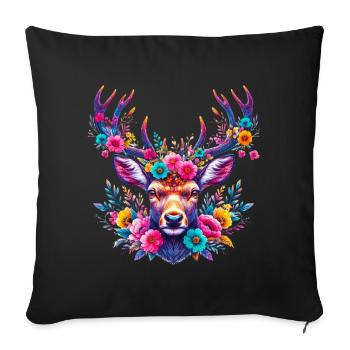 Deer decorated with flower flowers - Sofa pillowcase 17,3'' x 17,3'' (45 x 45 cm) - black - Front