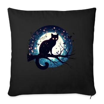 Pleine Lune avec Chat Noir Halloween - Housse de coussin décorative 45 x 45 cm - noir - Devant