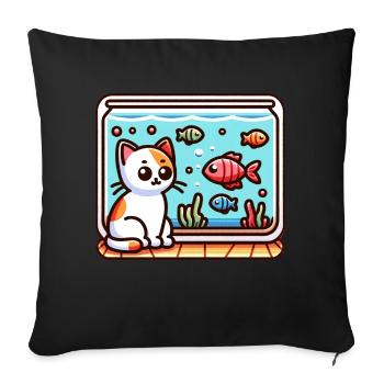 Cute Kitty looking at Fish in Aquarium - Sofa pillowcase 17,3'' x 17,3'' (45 x 45 cm) - black - Front