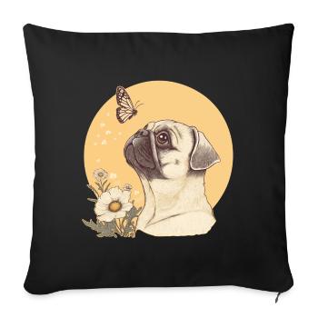 Carlin avec papillon - Housse de coussin décorative 45 x 45 cm - noir - Devant
