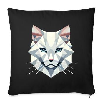 Geometric elegance: White cat in facets - Sofa pillowcase 17,3'' x 17,3'' (45 x 45 cm) - black - Front