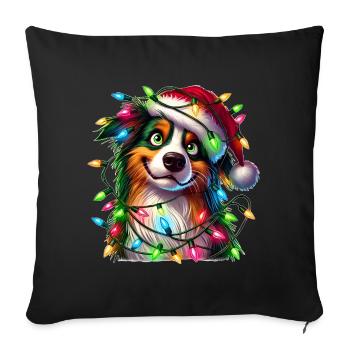 Australian Shepherd Christmas Dog Fairy Lights - Sofa pillowcase 17,3'' x 17,3'' (45 x 45 cm) - black - Front