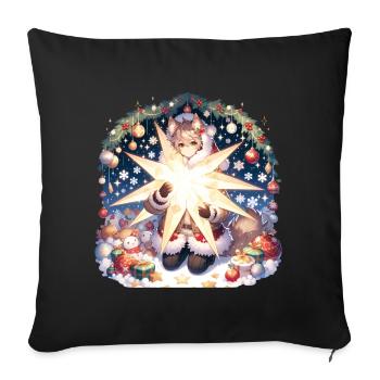 Chat mignon Manga Noël Design - Housse de coussin décorative 45 x 45 cm - noir - Devant