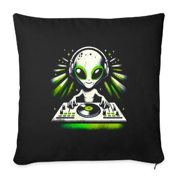 Alien DJ Vibes – Conception de rythmes verts cosmiques - Housse de coussin décorative 45 x 45 cm - noir - Devant
