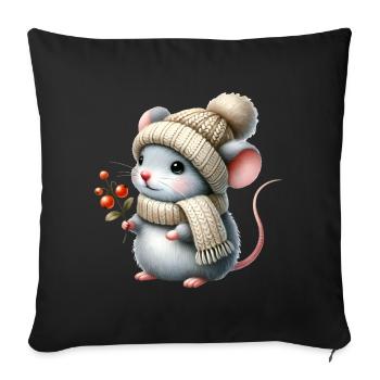 Adorable mouse with a warm knitted hat - Sofa pillowcase 17,3'' x 17,3'' (45 x 45 cm) - black - Front
