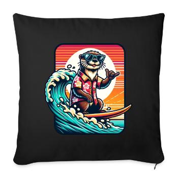 Casual otter on surfboard with sunglasses - Sofa pillowcase 17,3'' x 17,3'' (45 x 45 cm) - black - Front