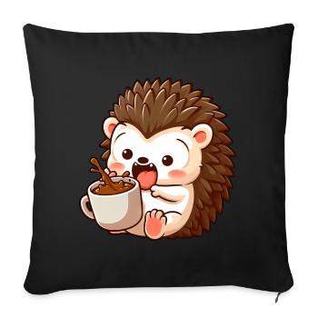 hérisson caféine bande dessinée drôle hérisson choqué - Housse de coussin décorative 45 x 45 cm - noir - Devant