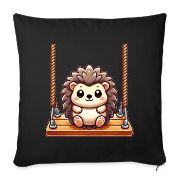 hérisson balançant aire de jeux dessin animé mignon - Housse de coussin décorative 45 x 45 cm - noir - Devant
