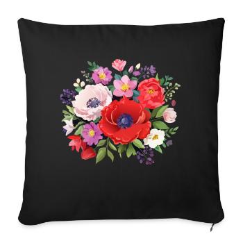 Bouquet of flowers, peonies, poppies, vintage, flower - Sofa pillowcase 17,3'' x 17,3'' (45 x 45 cm) - black - Front