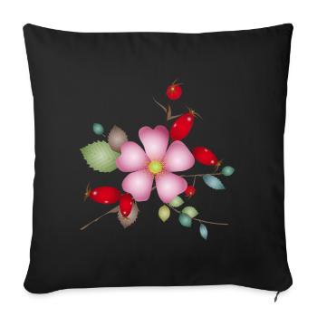 Cynorrhodon et fleur d’églantier – motif nature - Housse de coussin décorative 45 x 45 cm - noir - Devant