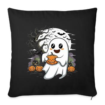 Cute Ghost with Jack-O-Lantern - Sofa pillowcase 17,3'' x 17,3'' (45 x 45 cm) - black - Front