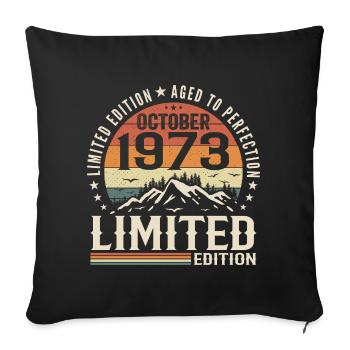 Né en octobre 1973 - cadeau millésime Octobre 1973 - Housse de coussin décorative 45 x 45 cm - noir - Devant