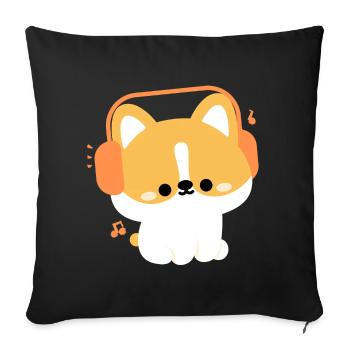 Headphone Corgi - Sofa pillowcase 17,3'' x 17,3'' (45 x 45 cm) - black - Front