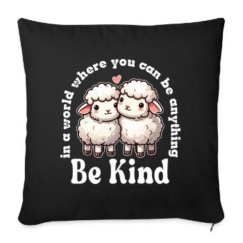 Two Cute Sheep Be Kind - Sofa pillowcase 17,3'' x 17,3'' (45 x 45 cm) - black - Front