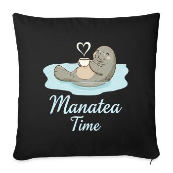 Manatee Marine Animal Ocean Loves Tea - Sofa pillowcase 17,3'' x 17,3'' (45 x 45 cm) - black - Front