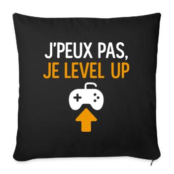 J’peux pas – je level up Geek Gamer Gaming - Housse de coussin décorative 45 x 45 cm - noir - Devant