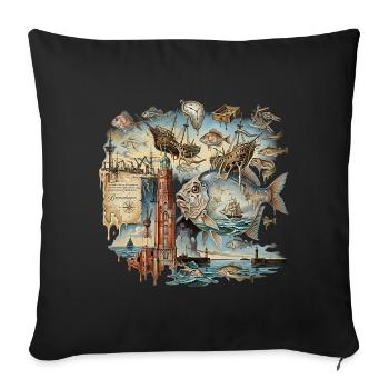 North German Art, Seafaring, Sailors, Fishing - Sofa pillowcase 17,3'' x 17,3'' (45 x 45 cm) - black - Front