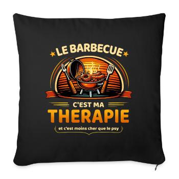 Le barbecue c’est ma thérapie – humour grillade - Housse de coussin décorative 45 x 45 cm - noir - Devant