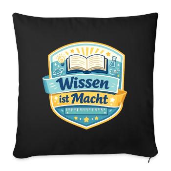 Wissen ist Macht Badge - Sofakissenbezug 45 x 45 cm - Schwarz - Vorne