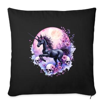 Lunar Unicorn with Skulls and Flowers - Sofa pillowcase 17,3'' x 17,3'' (45 x 45 cm) - black - Front