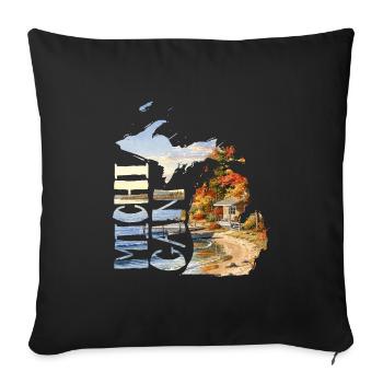 Conception de carte aquarelle du Michigan - Housse de coussin décorative 45 x 45 cm - noir - Devant