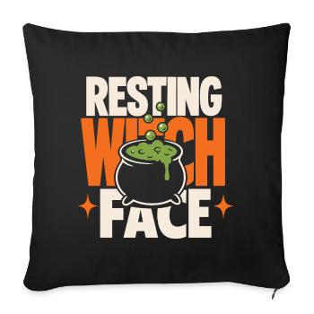 Chaudron au Visage de Sorcière Reposant - Housse de coussin décorative 45 x 45 cm - noir - Devant