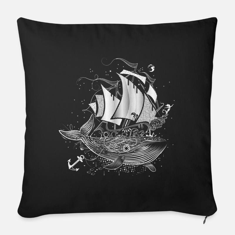 Walfänger -weißer Wal und Segelschiff- - Sofakissenbezug 45 x 45 cm - Schwarz