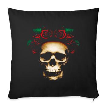 Totenkopf mit Rosen - Sofakissenbezug 45 x 45 cm - Schwarz - Vorne