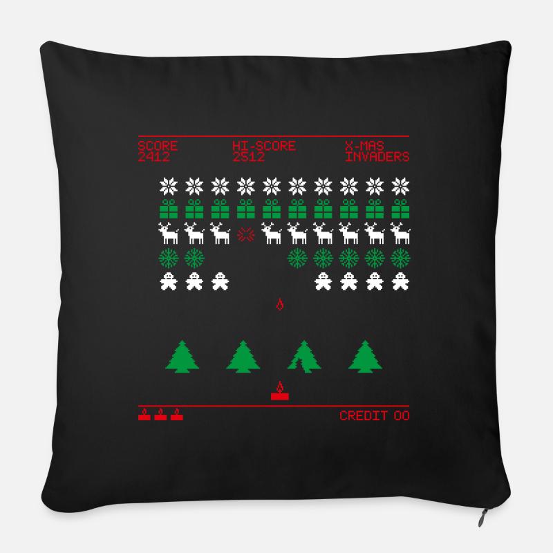 X-mas Invaders (tricolor) - Sofa pillowcase 17,3'' x 17,3'' (45 x 45 cm) - black