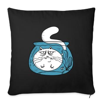 Chat en verre de poisson rouge - Housse de coussin décorative 45 x 45 cm - noir - Devant