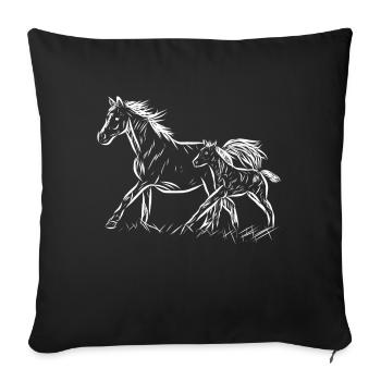 Stute und Fohlen - Sofakissenbezug 45 x 45 cm - Schwarz - Vorne