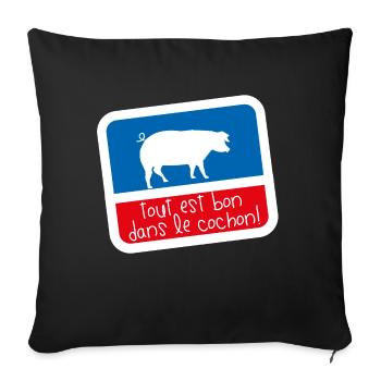 Bleu blanc rouge Humour tout est bon dans cochon - Housse de coussin décorative 45 x 45 cm - noir - Devant