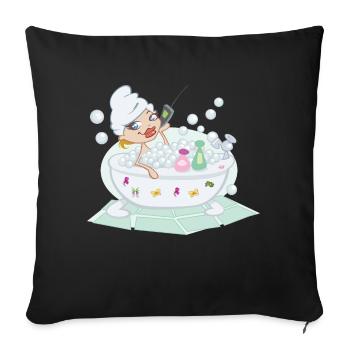 Woman Talking On The Phone In A Bubble Bath - Housse de coussin décorative 45 x 45 cm - noir - Devant
