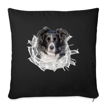 Border Collie im *Glas-Loch* - Sofakissenbezug 45 x 45 cm - Schwarz - Vorne