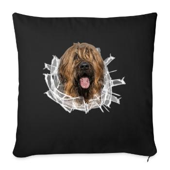 Briard fauve im *Glas-Loch* - Sofakissenbezug 45 x 45 cm - Schwarz - Vorne