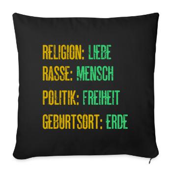 Religion Liebe Rasse Mensch Politik Freiheit - Sofakissenbezug 45 x 45 cm - Schwarz - Vorne