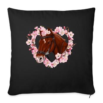 Cheval mignon avec coeur de fleur - Housse de coussin décorative 45 x 45 cm - noir - Devant