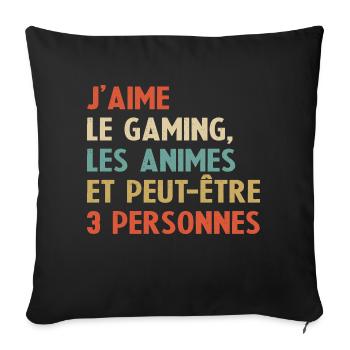 Humour jeux video Gamer Geek Anime Japonais Manga - Housse de coussin décorative 45 x 45 cm - noir - Devant