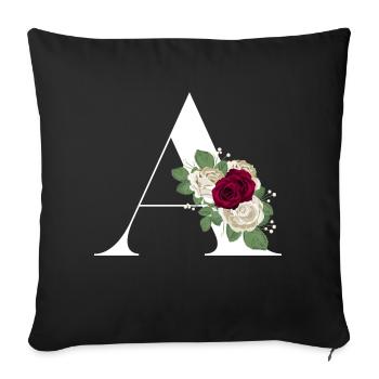 lettre A fleuris (blanche) - Housse de coussin décorative 45 x 45 cm - noir - Devant